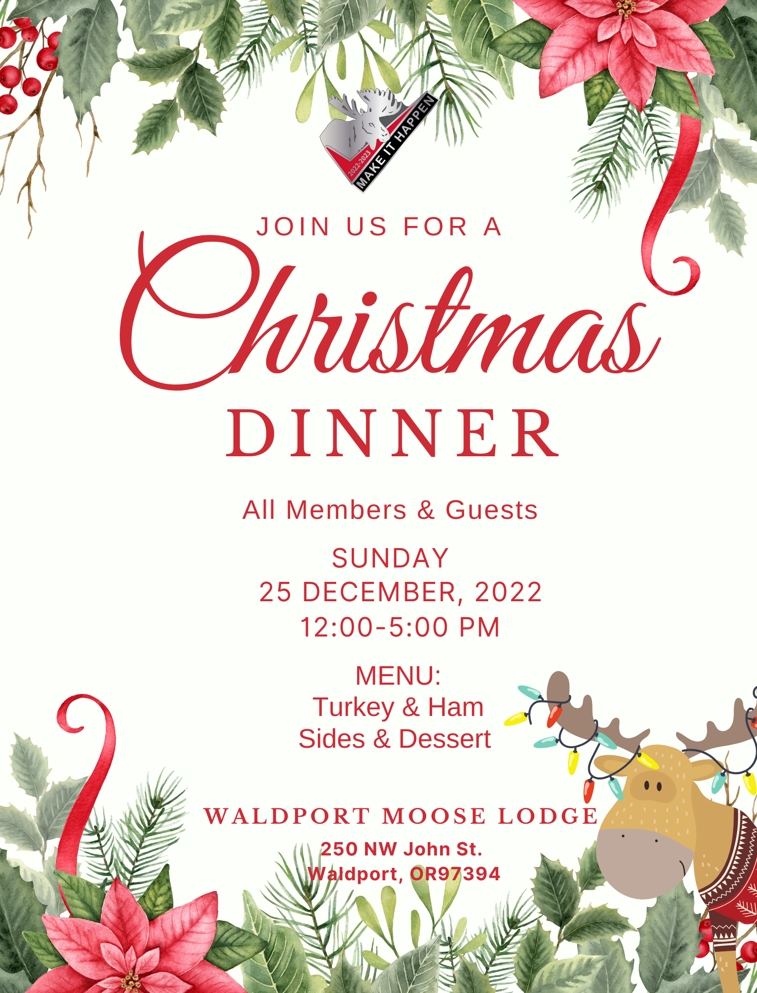 2022 Christmas Day Free Dinner for Members and Guests | Waldport Moose ...